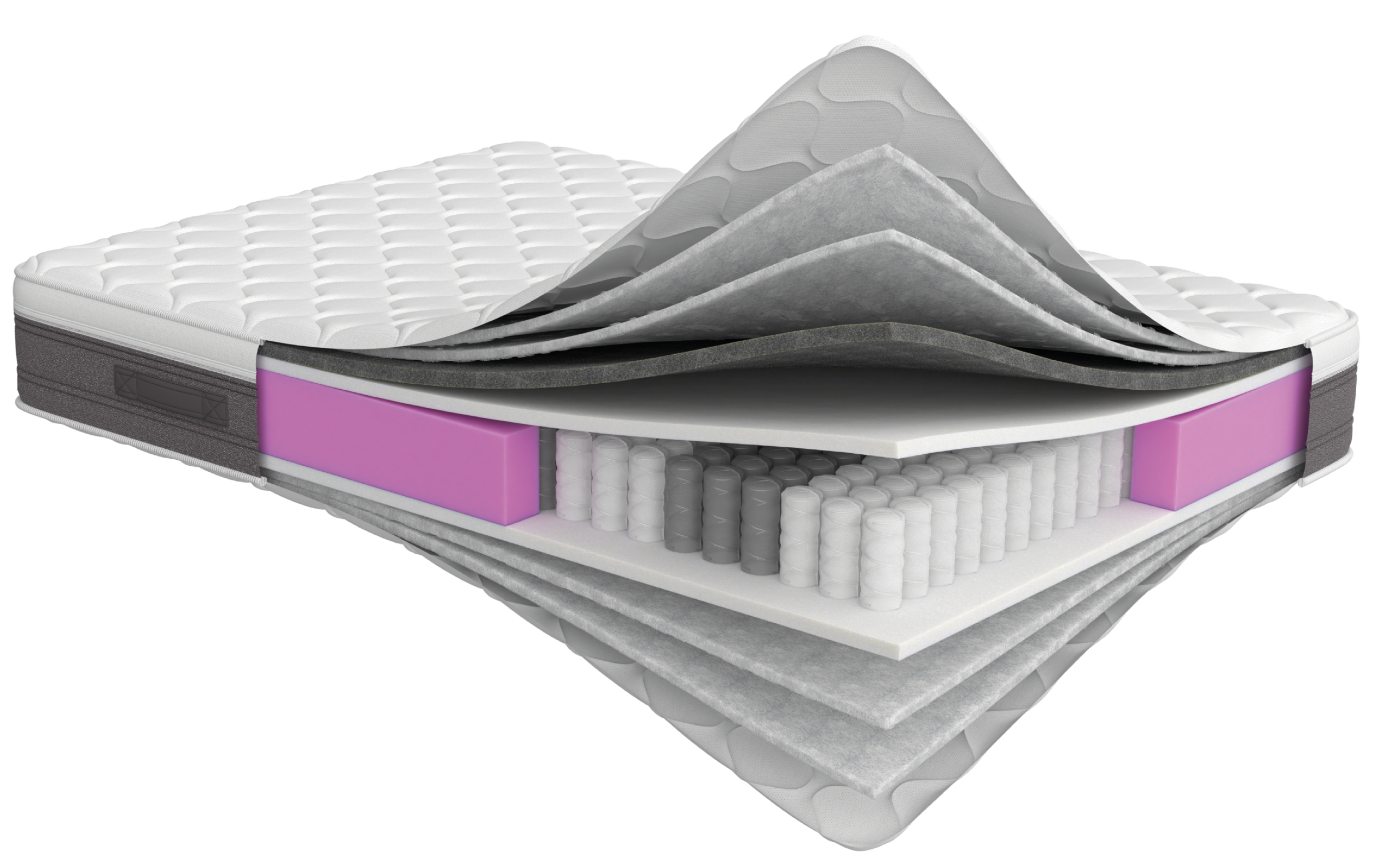 Sezione interna del materasso visco pocket comfort, dalla quale si vedono le sue componenti interne.