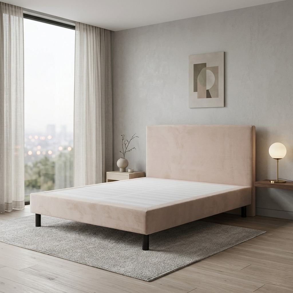 Sommier con testata di colore rosa, con fascia e testata lisce