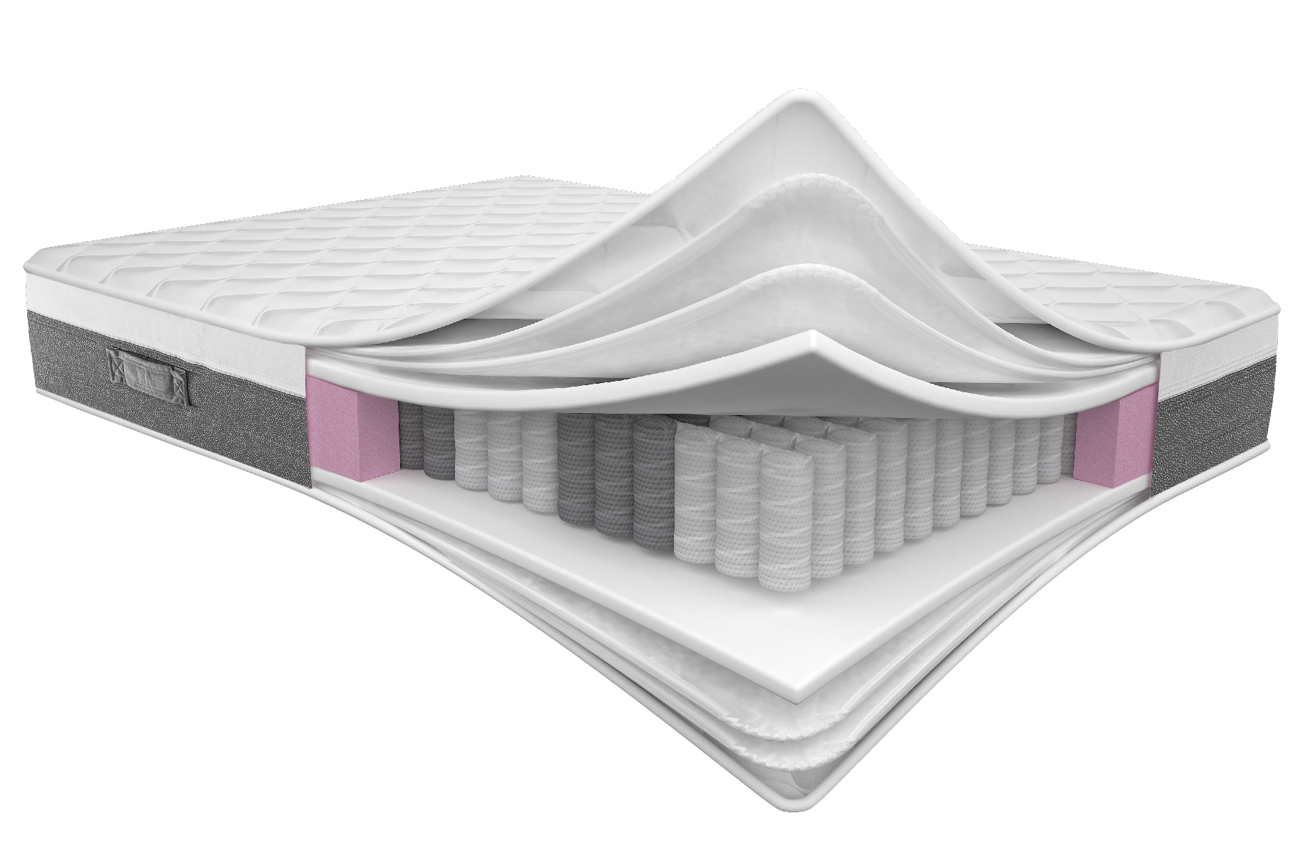 Sezione del materasso visco pocket comfort in cui si vedono le sue componenti interne.